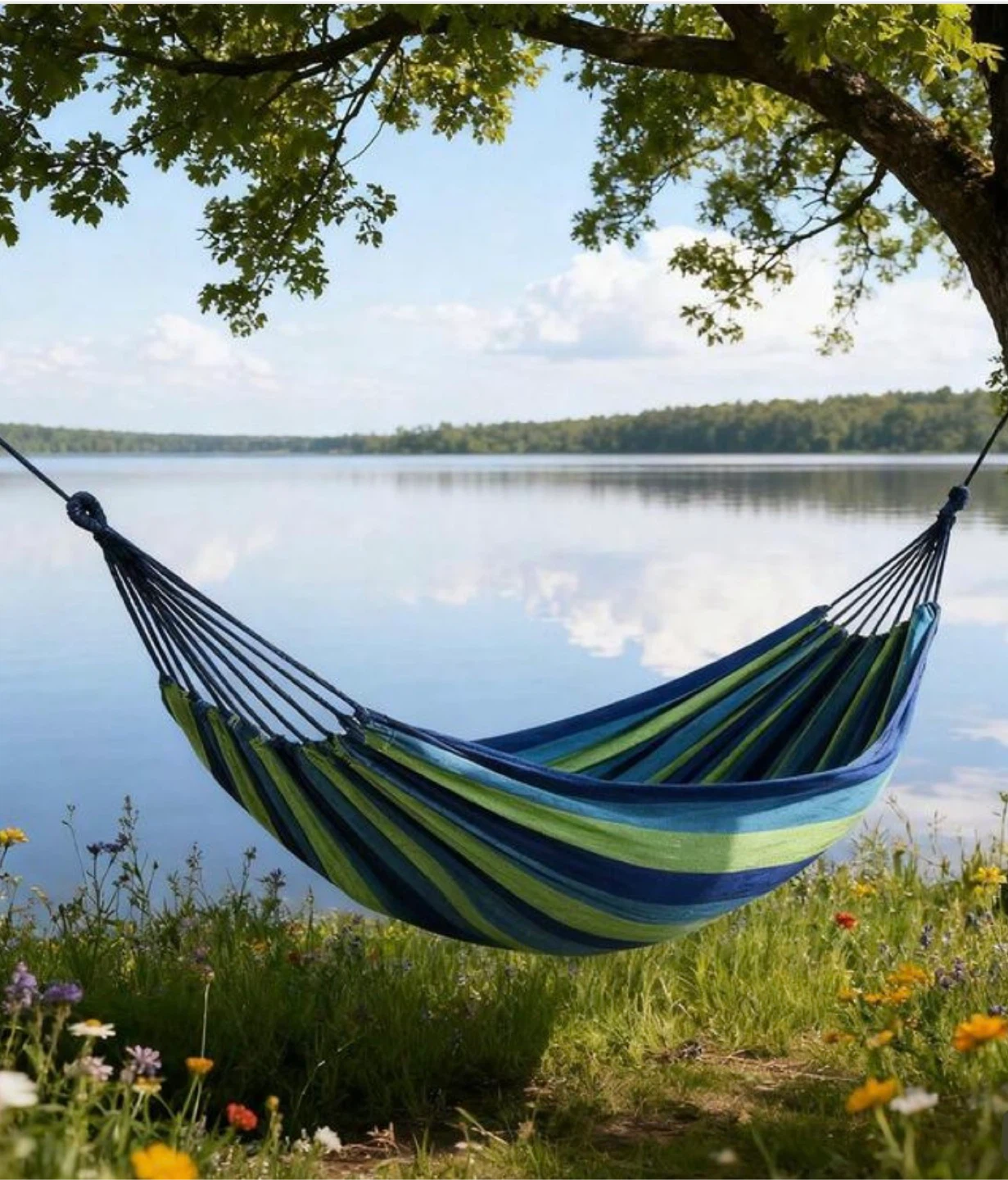Hammock and a wooden spreader - with two pillows