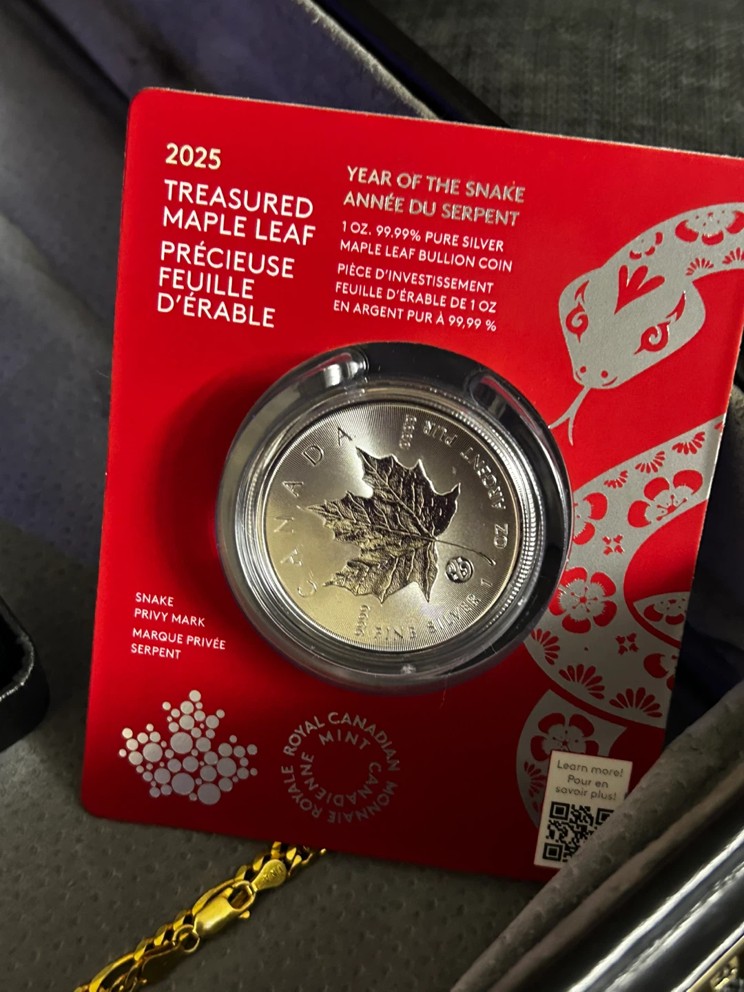 2025 1 oz 99.99% Pure Silver Maple Leaf Year of the Snake Coin