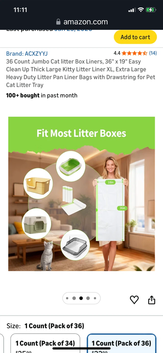 36 Count Jumbo Cat litter Box Liners, 36" x 19" - photo 3