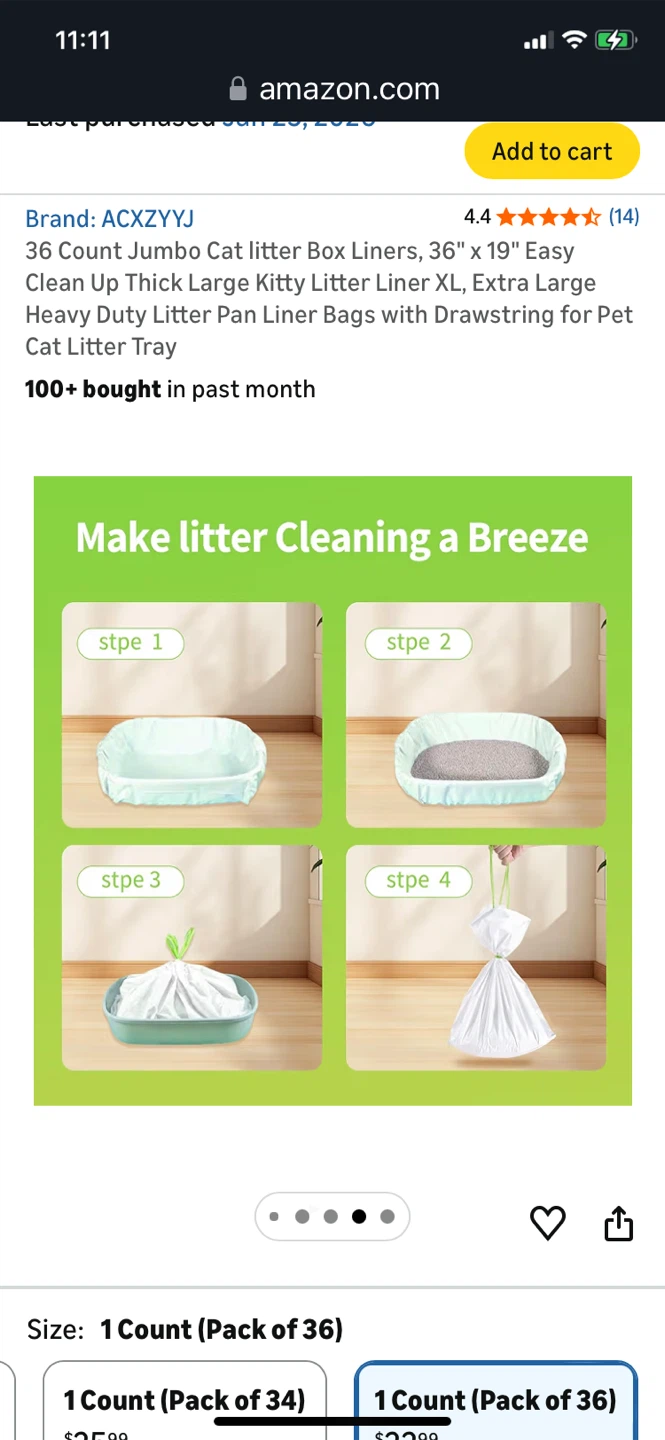 36 Count Jumbo Cat litter Box Liners, 36" x 19" - photo 5