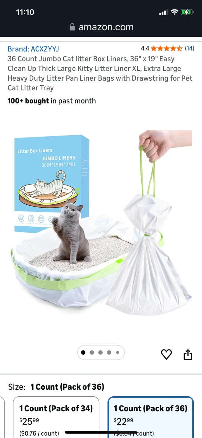36 Count Jumbo Cat litter Box Liners, 36" x 19"