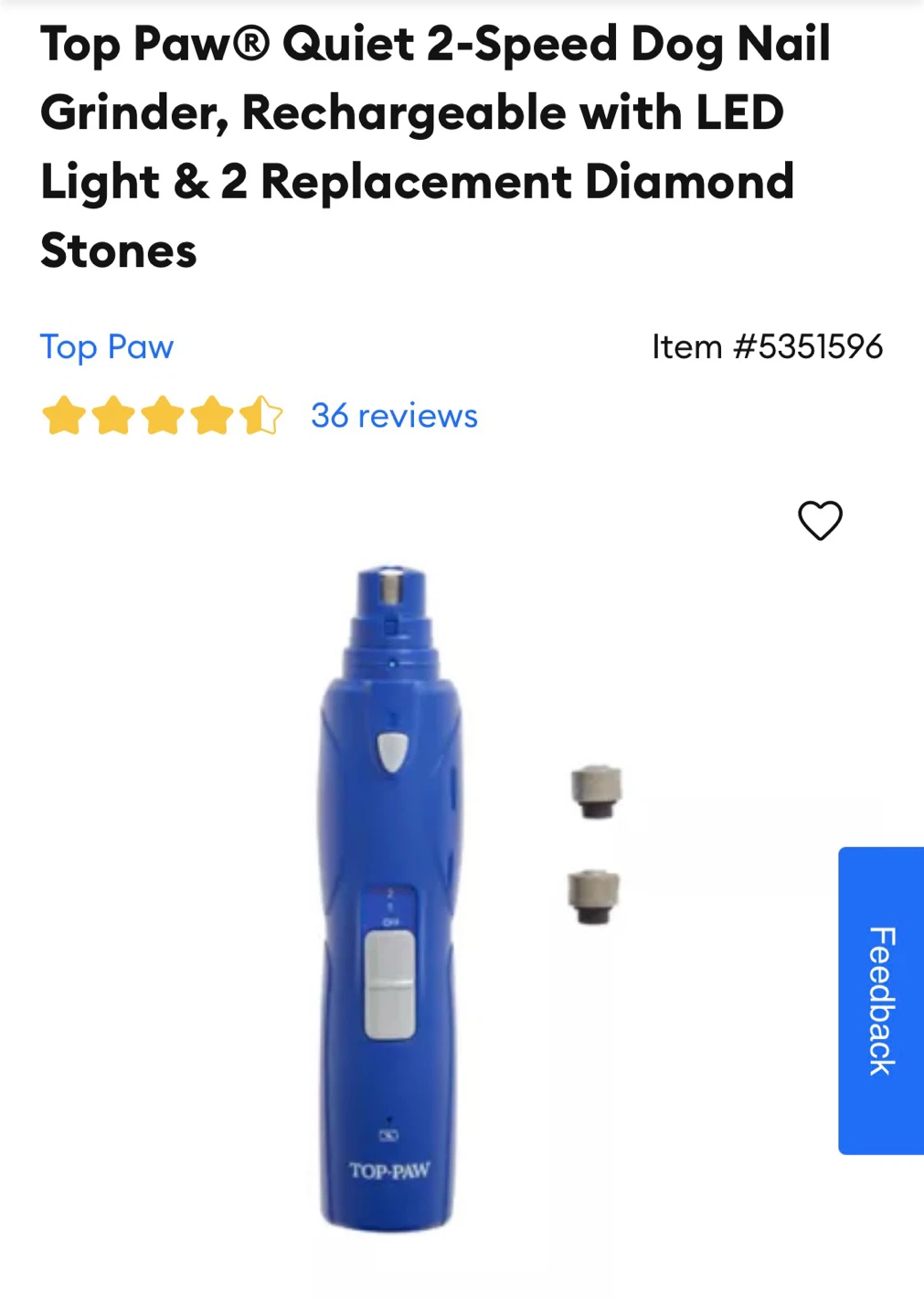 Top Paw Dog Nail Grinder - Blue