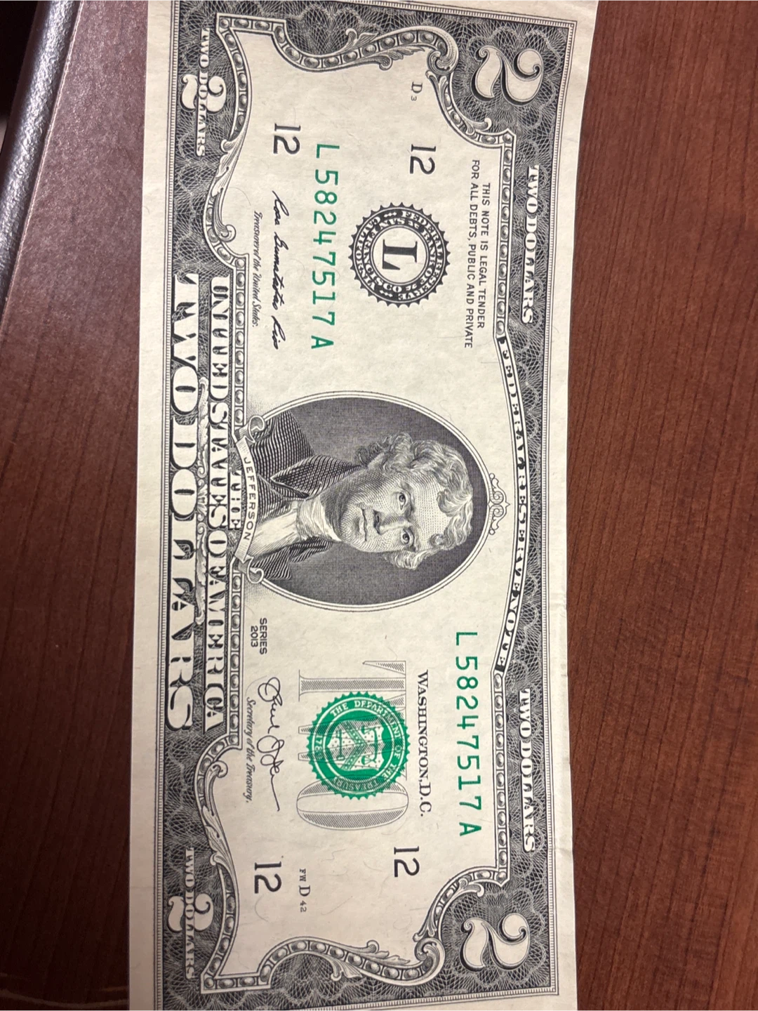 $2 Two Dollar Bill - United States of America