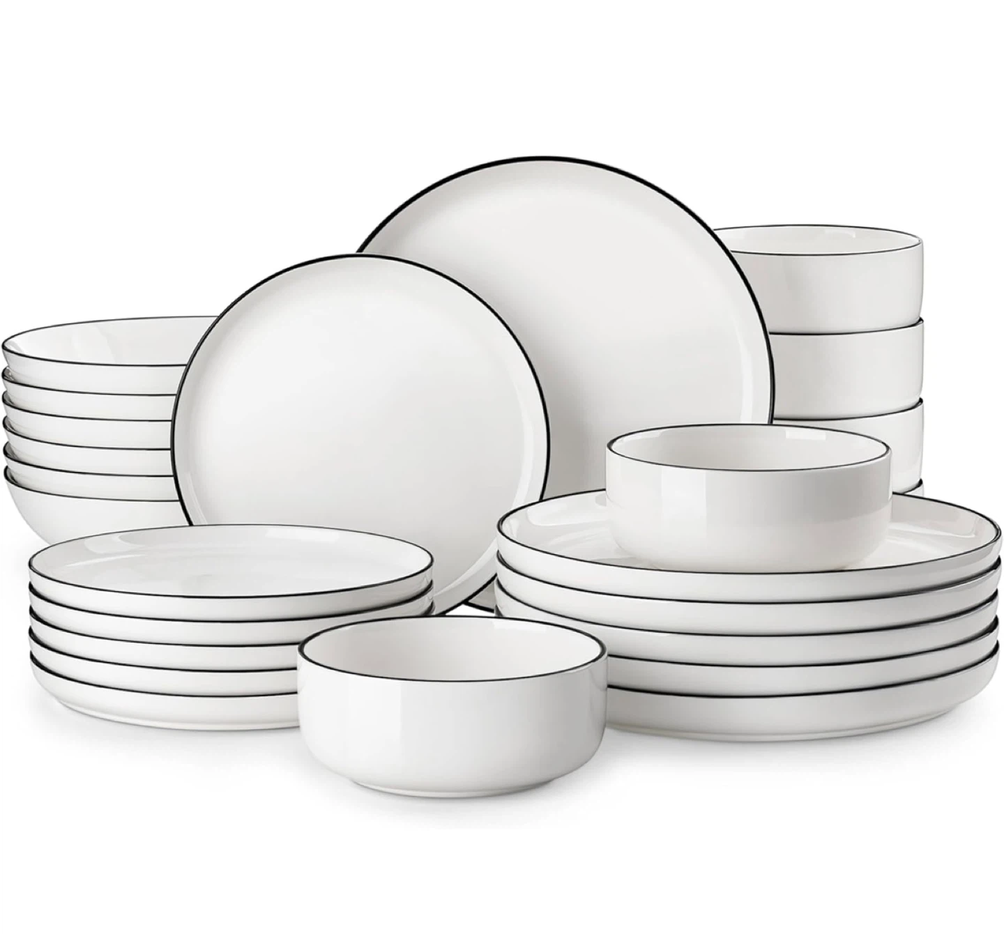 MALACASA White Dinnerware Set with Black Rim