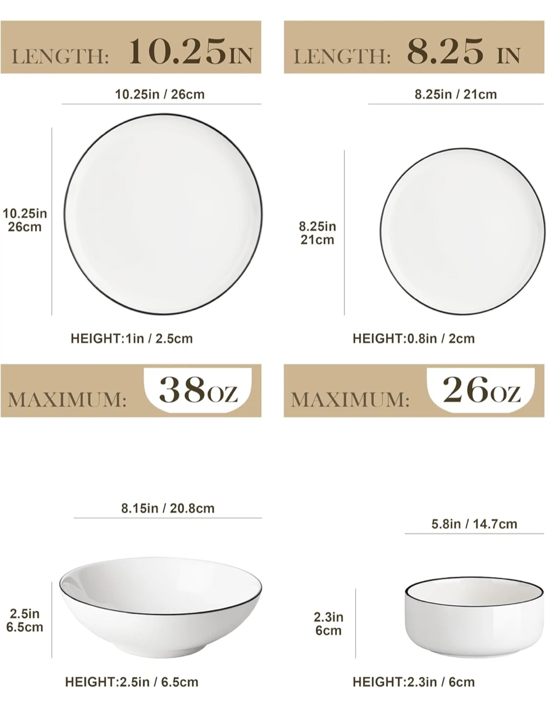 MALACASA White Dinnerware Set with Black Rim - photo 3