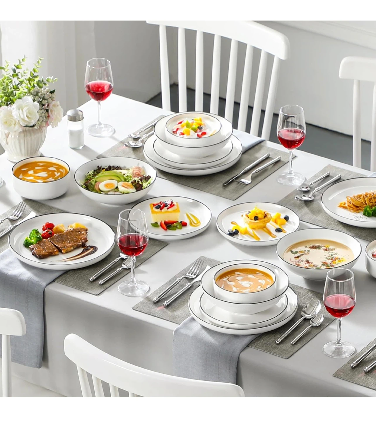 MALACASA White Dinnerware Set with Black Rim - photo 5