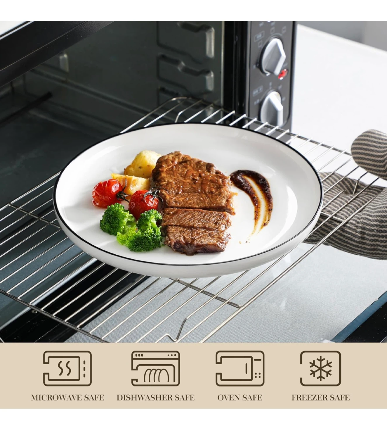 MALACASA White Dinnerware Set with Black Rim - photo 4