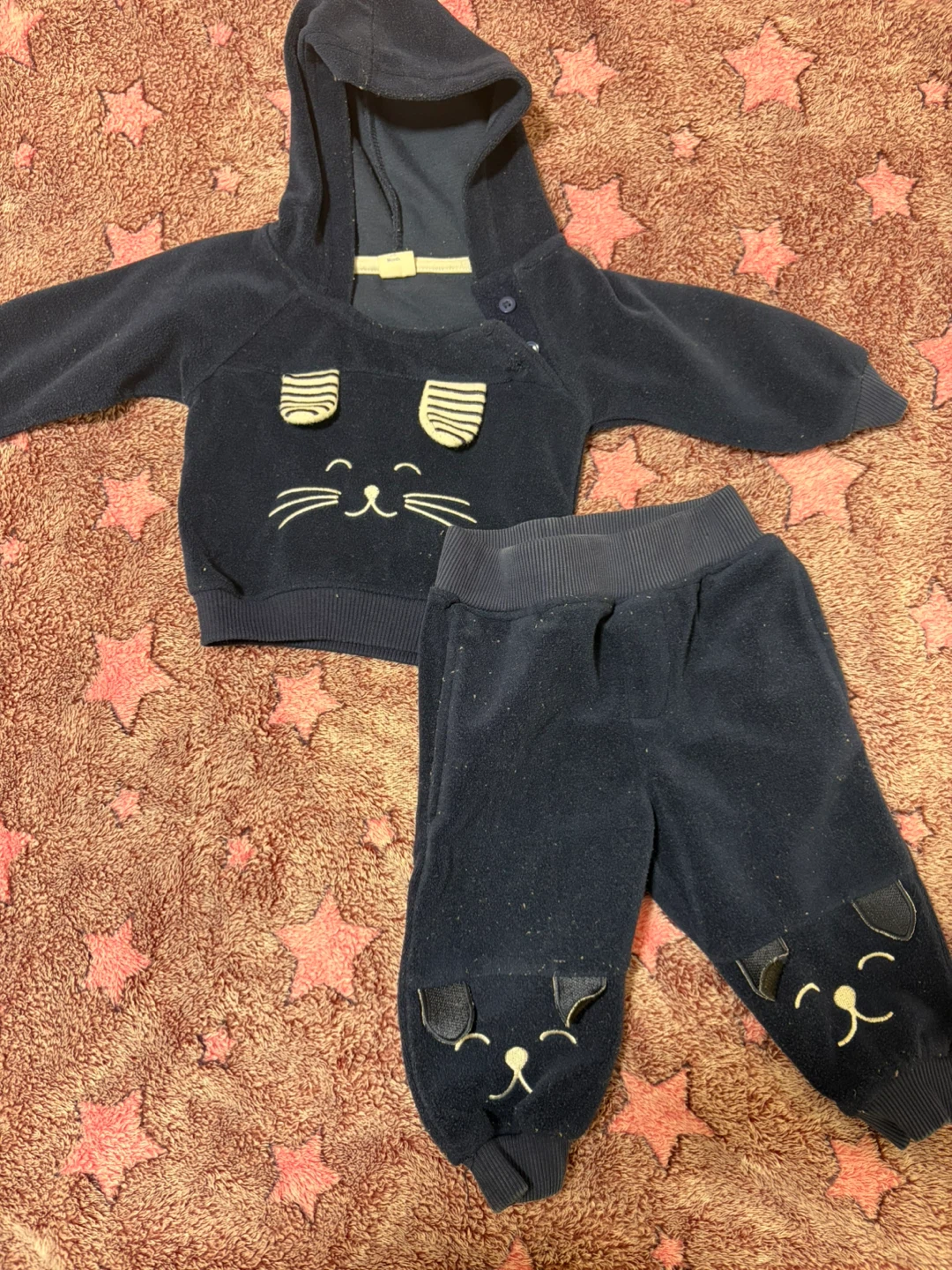 Baby Navy Blue Cat Fleece Hoodie and Pants Set