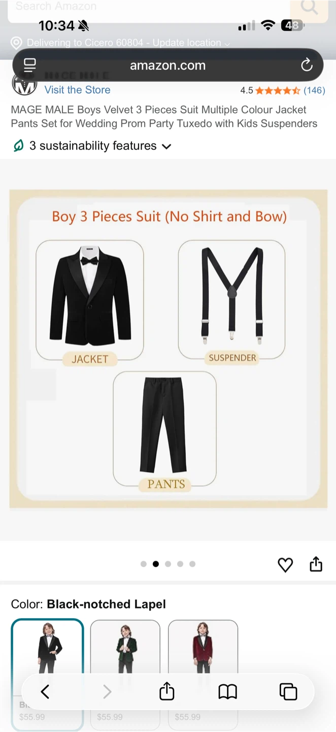 Kids Mage Male Black Velvet 3-Piece Suit with Suspenders Size 14 - photo 5