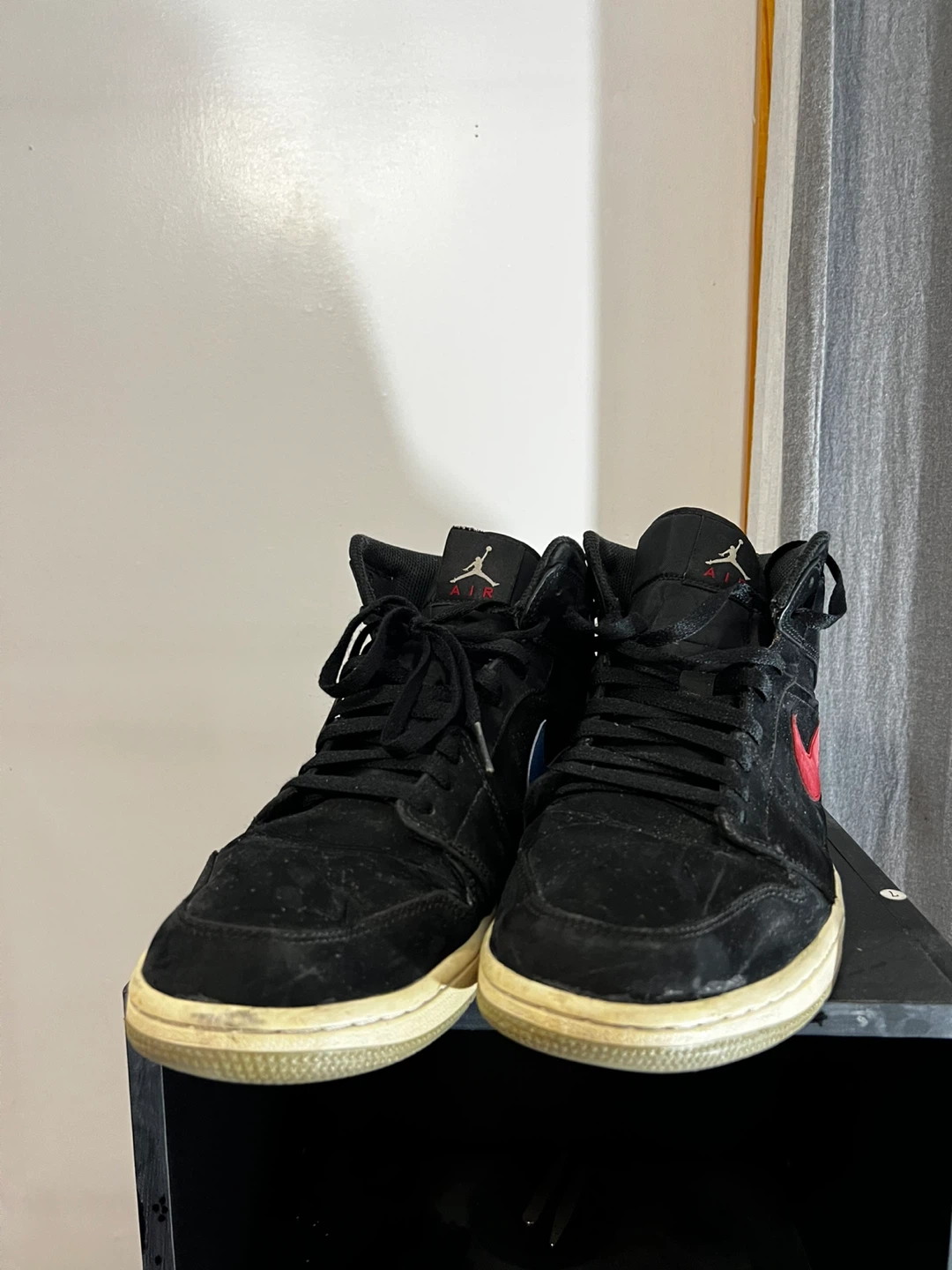 Air Jordan 1 Mid Black Red Blue Suede Sneakers - photo 2