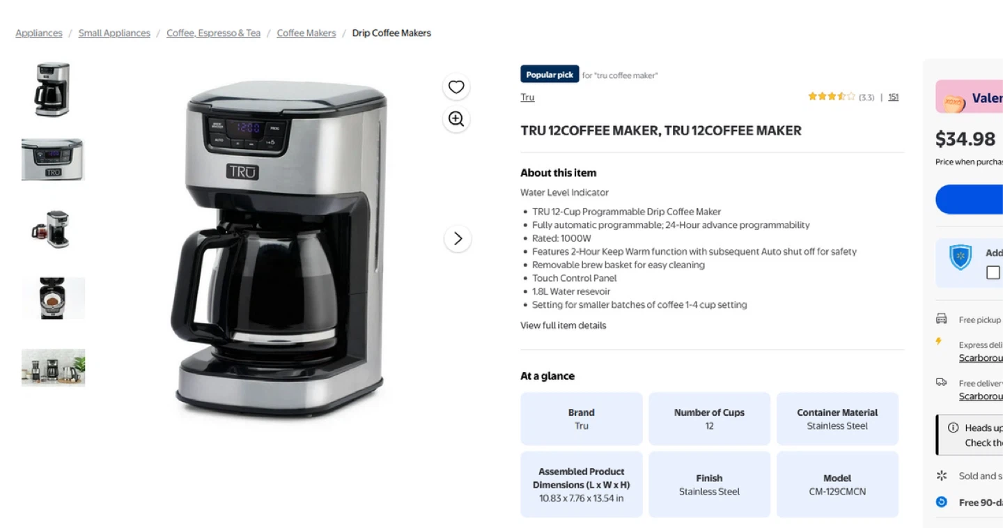 TRU 12COFFEE MAKER with coffee filters (CM-129) - photo 4