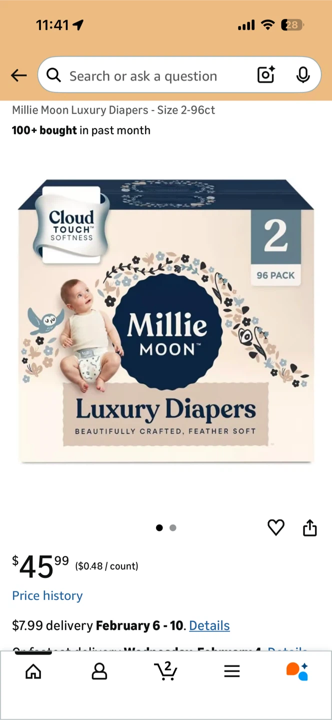Millie Moon Luxury Diapers - Size 2 diapers- 48 Count