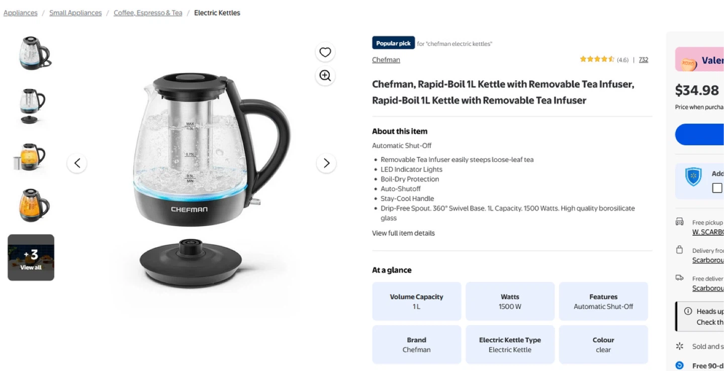 Chefman, Rapid-Boil 1L Kettle with Removable Tea Infuser - photo 3