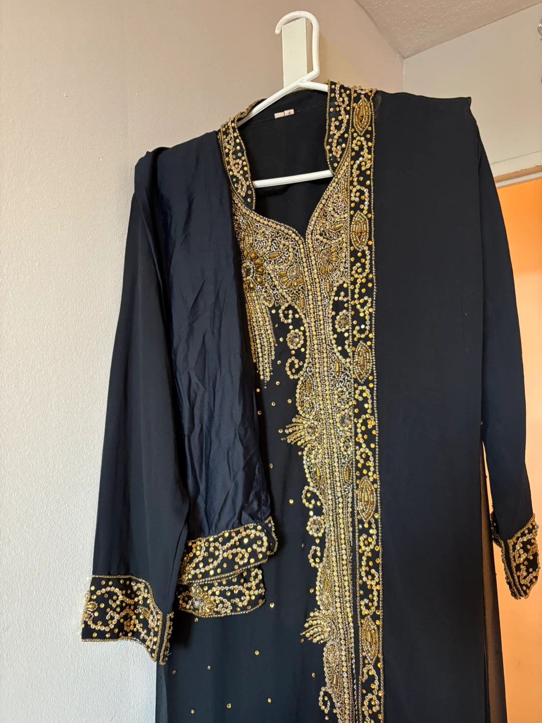 Black & Gold Beaded Kaftan Dress with Scarf pants - photo 2