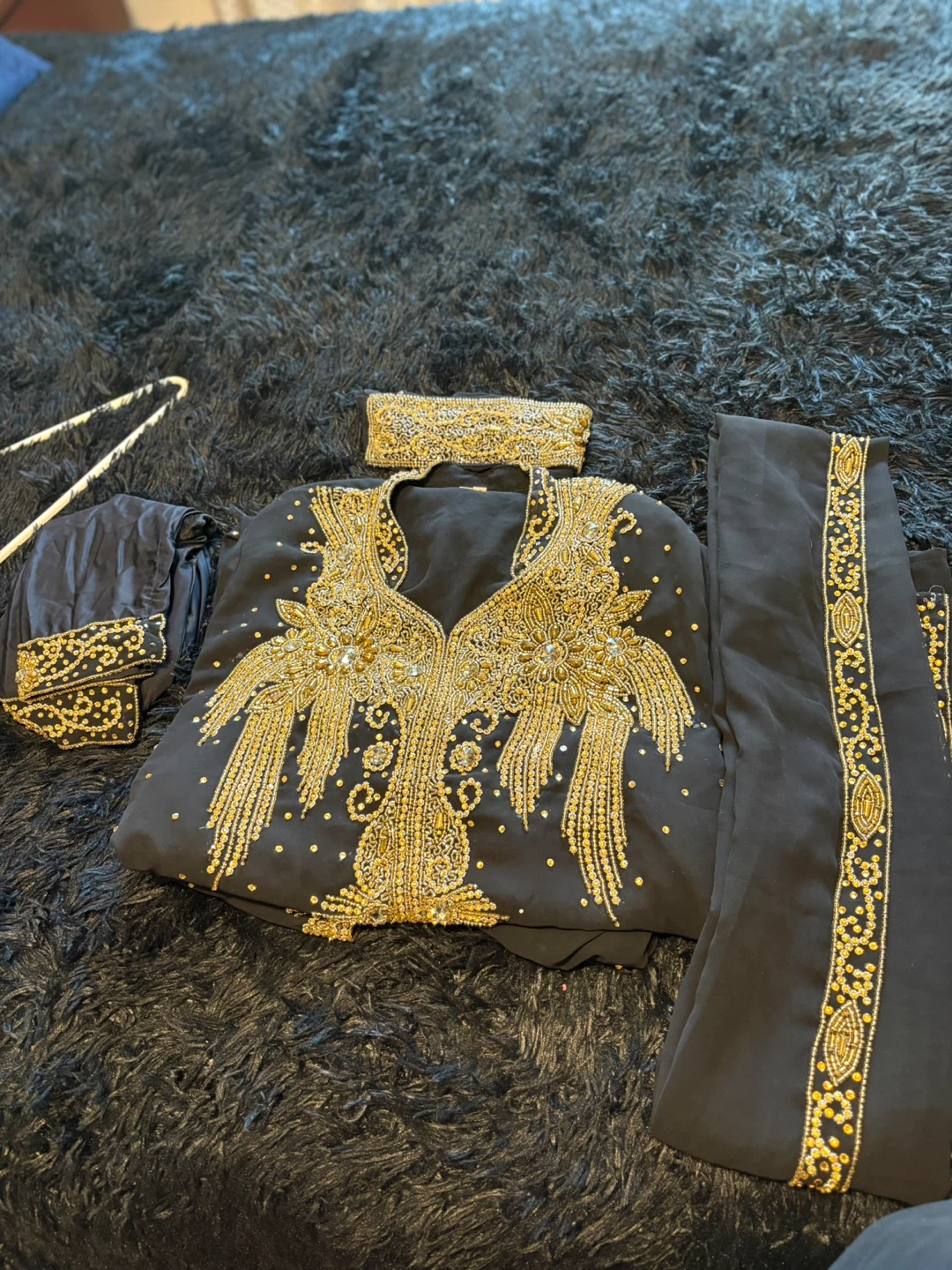 Black & Gold Beaded Kaftan Dress with Scarf pants - photo 4