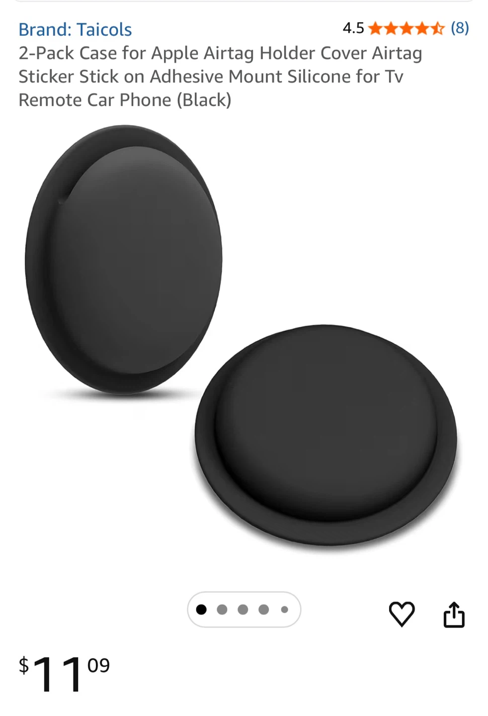 Taicols 1+ Black Silicone Protective Sleeve Airtag