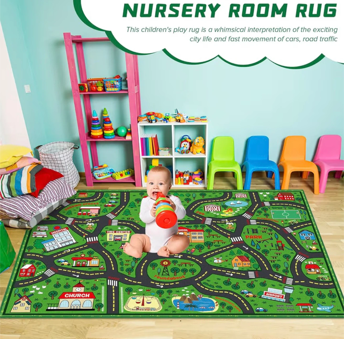 New Kids Carpet Playmat Rug - 6 x 9 ft Traffic Map