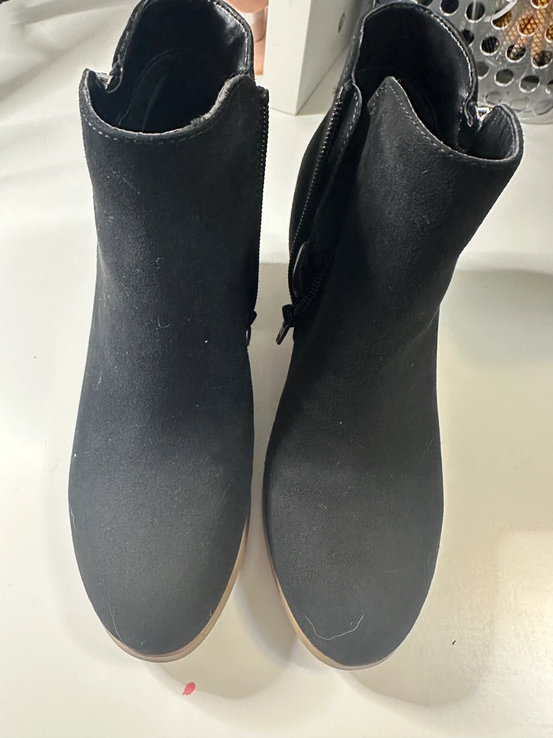 Black Suede Ankle Boots with Side Zipper