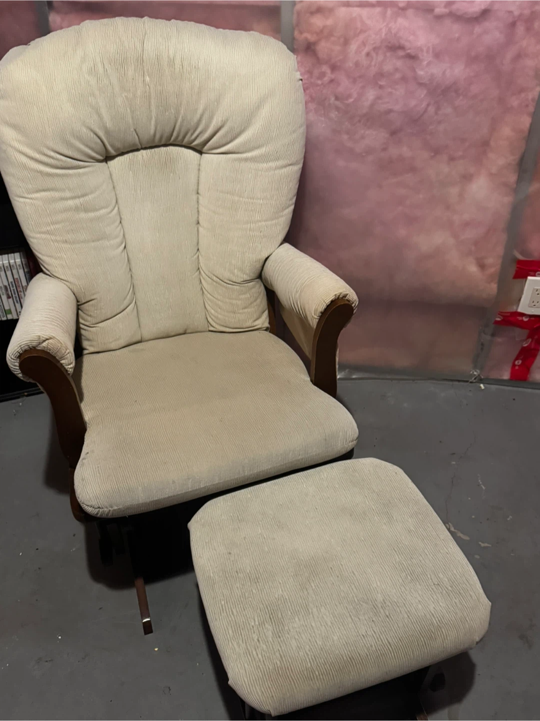 Cream Corduroy Glider Chair with Ottoman