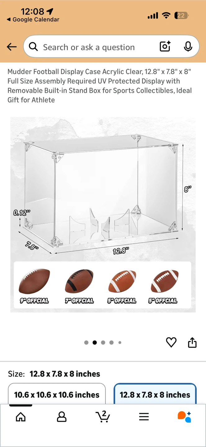Acrylic Football Display Case 12.8" x 7.8" x 8" - photo 2