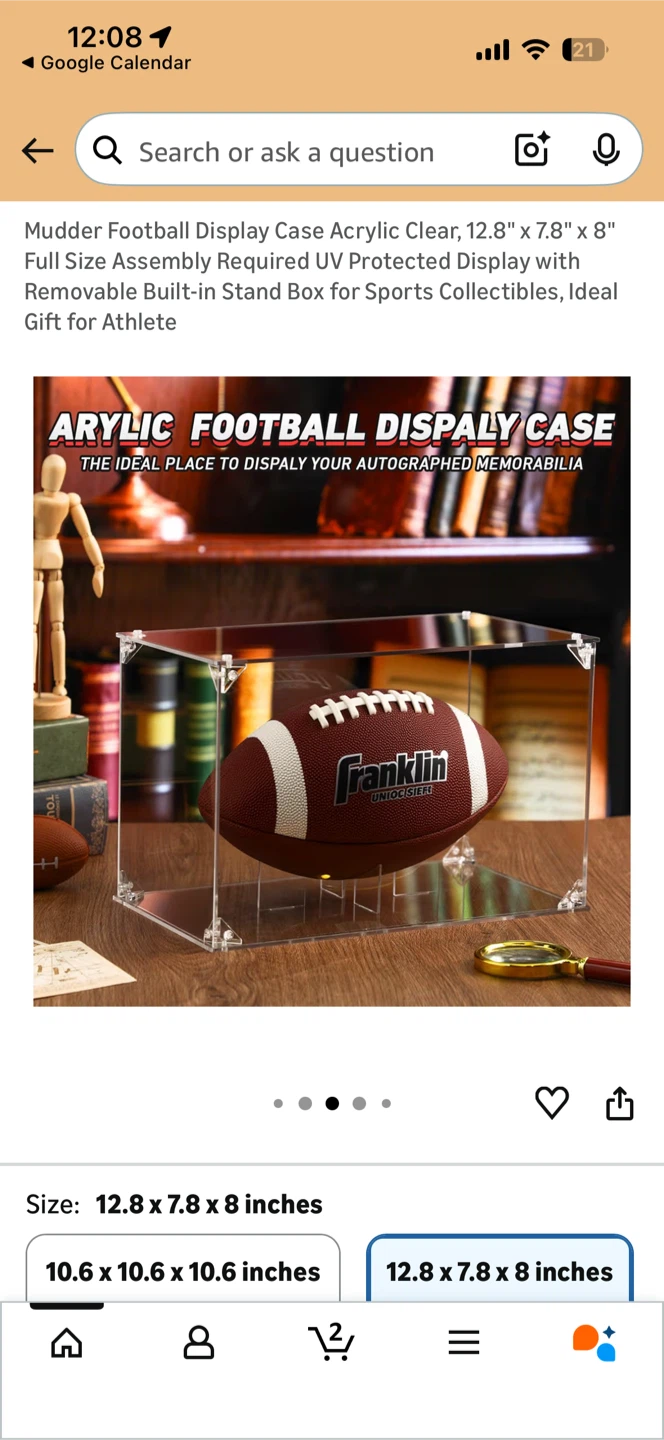Acrylic Football Display Case 12.8" x 7.8" x 8"
