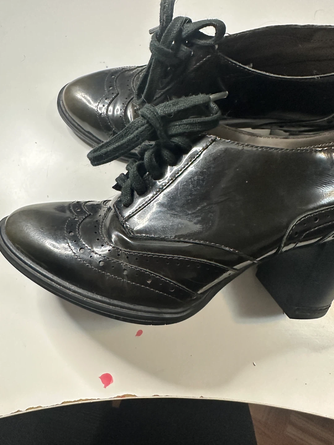 Black Patent Lace-Up Wingtip Heels - photo 2