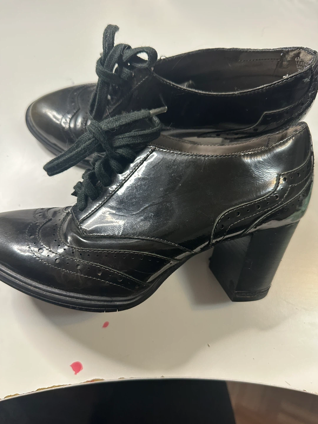 Black Patent Lace-Up Wingtip Heels