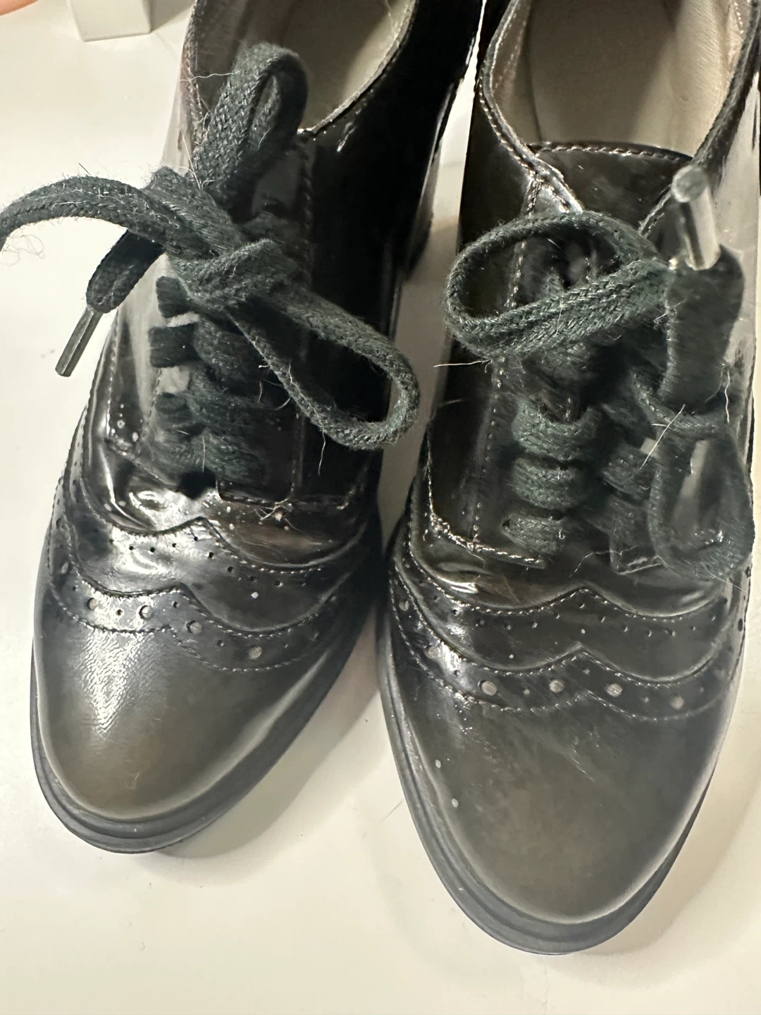 Black Patent Lace-Up Wingtip Heels - photo 3