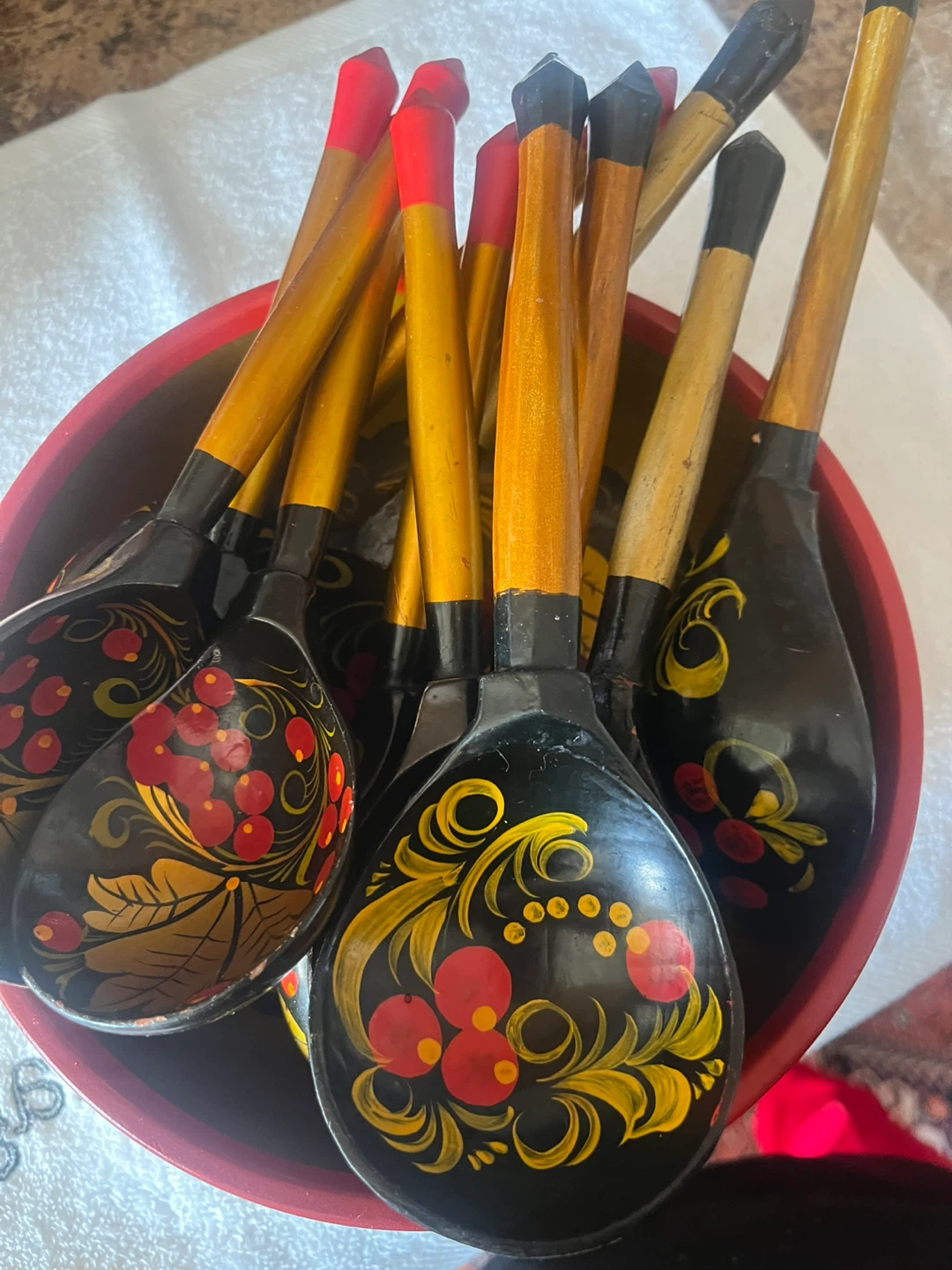 Set of 7 Wooden Spoons and Bowl