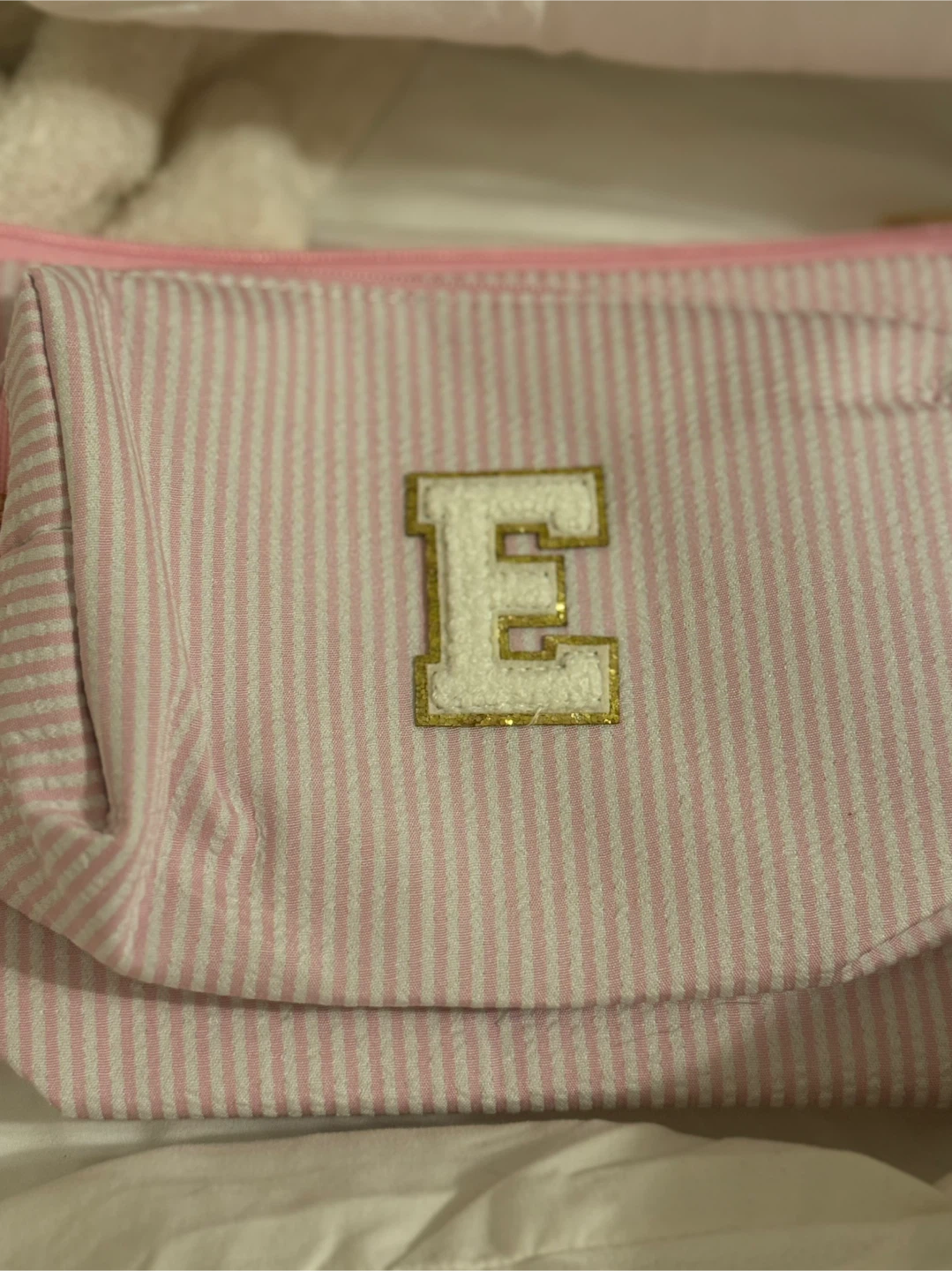 Pink Striped Cosmetic Bag Set with Letter E - photo 3