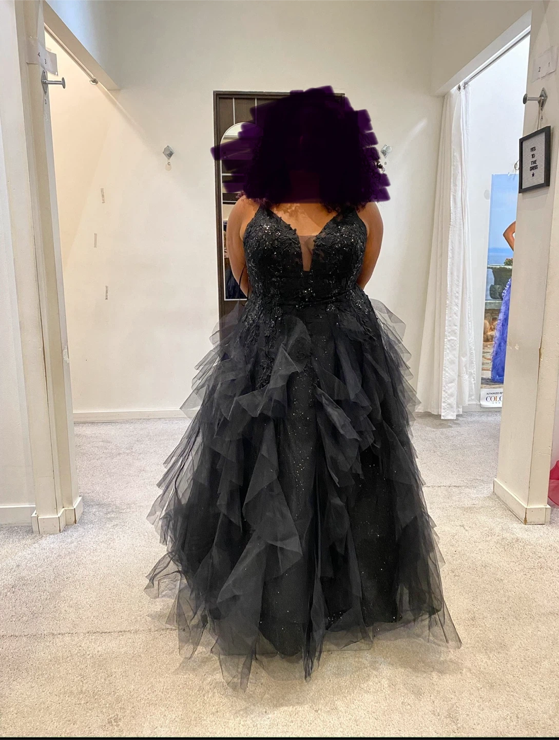 Black Tulle Ball Gown with Sparkles. Grad, prom, formal