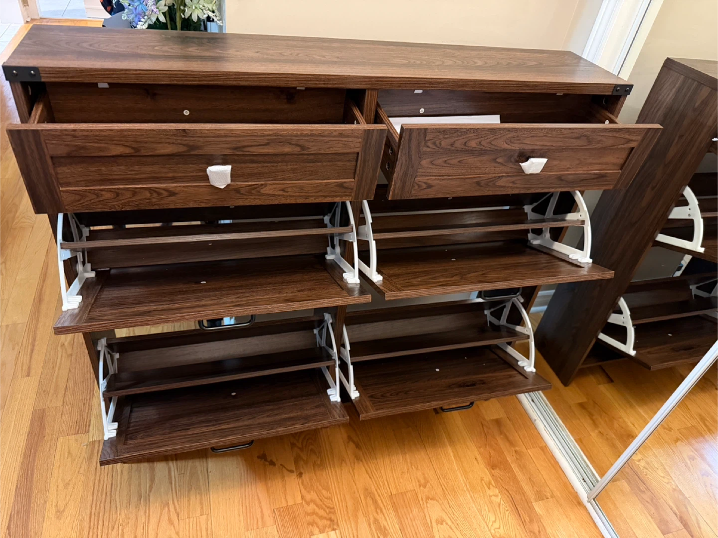 Dark Wood Entryway Shoe 4 Cabinets and 2 Drawers - photo 3