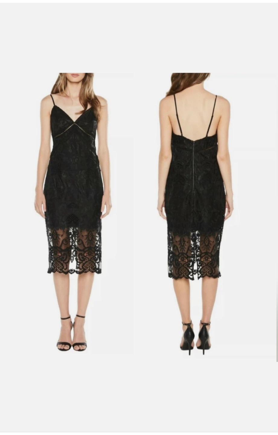 Bardot Lola Embroidered Lace Slip Midi Dress in Black Size 8