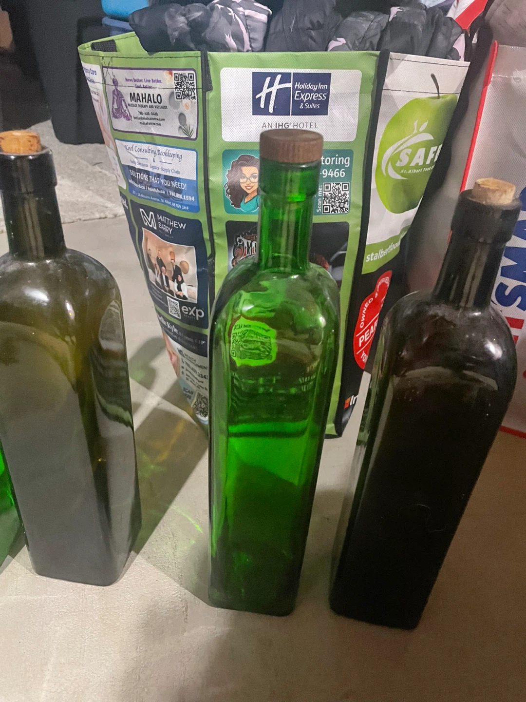 Set of 4 Vintage Glass Bottles with Cork Stoppers