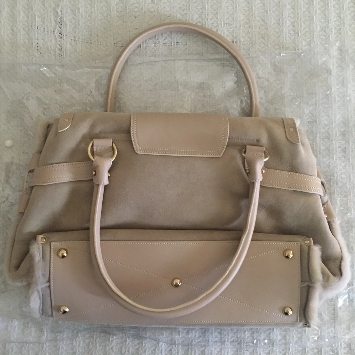Salvatore Ferragamo Beige Suede Fur Trim Satchel Bag - photo 2