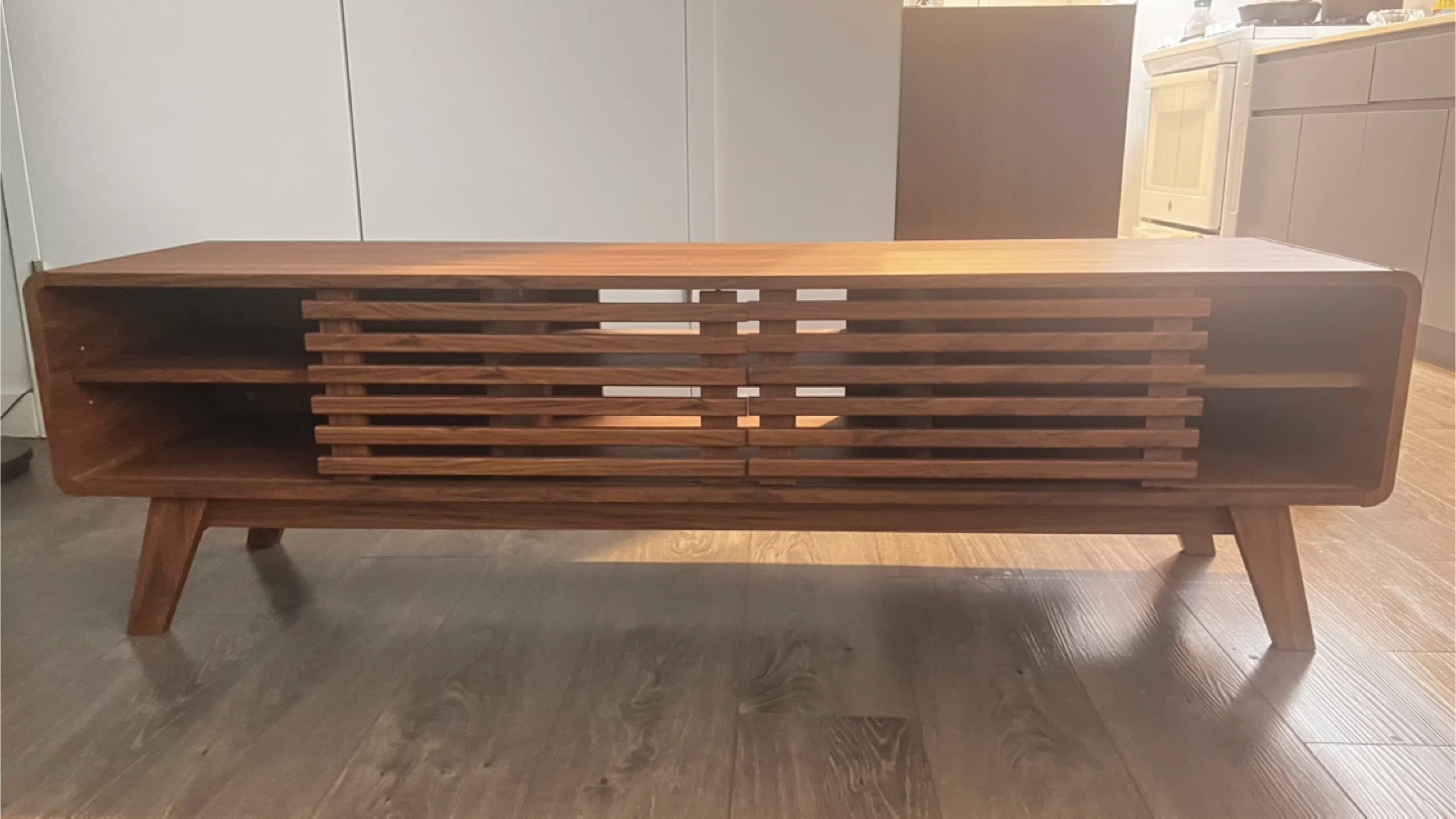 Mid-Century Modern Wood TV Stand with Sliding Doors - photo 2