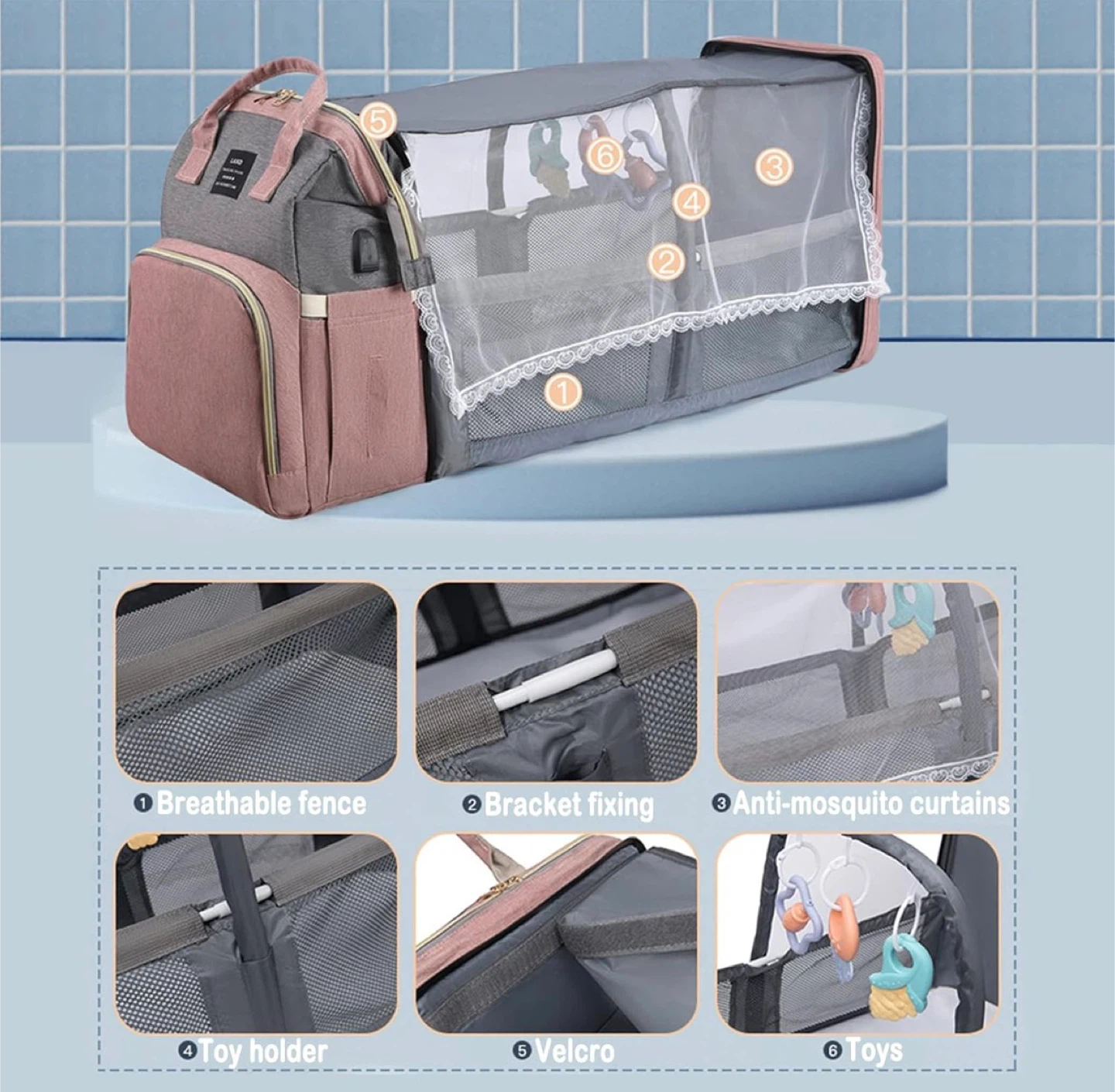 Diaper Bag Backpack with Built-in Bassinet - photo 5