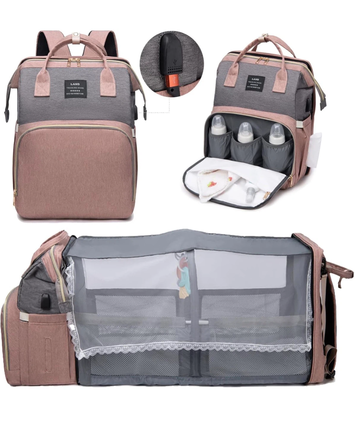 Diaper Bag Backpack with Built-in Bassinet