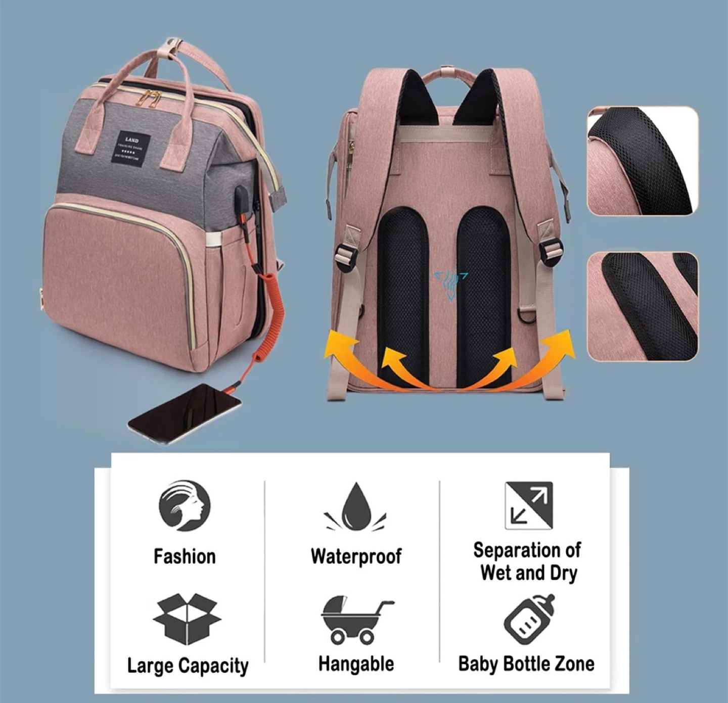 Diaper Bag Backpack with Built-in Bassinet - photo 3