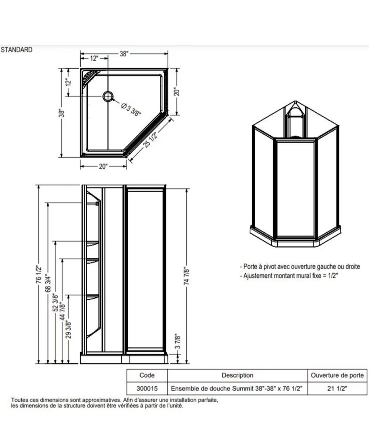 Shower Enclosure Summit 38"-38" x 76 1/2"