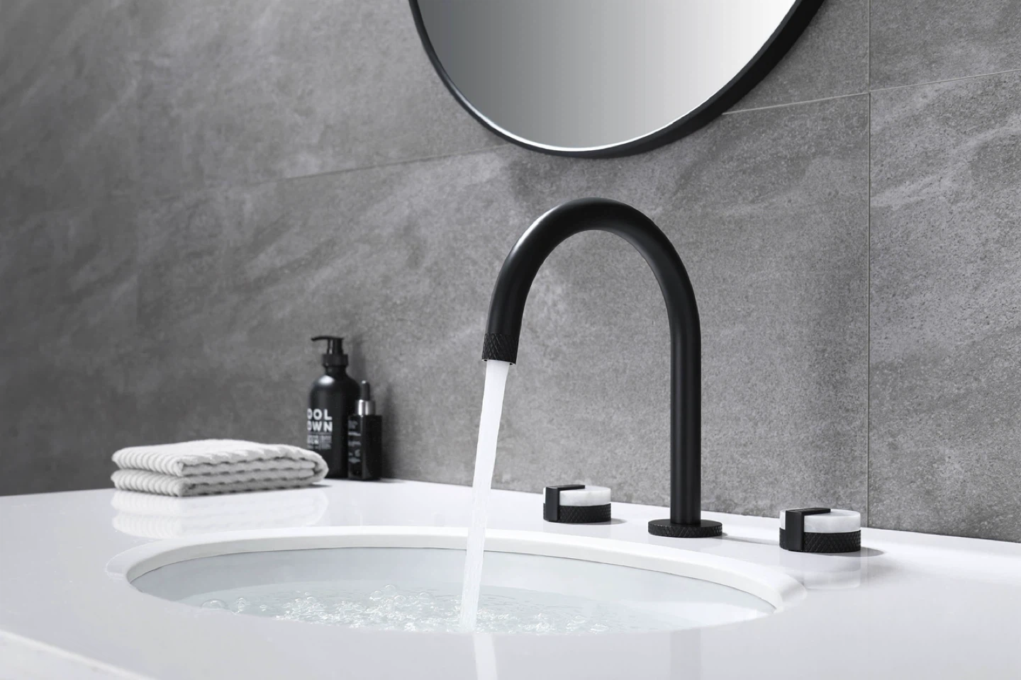 Black Bathroom Faucet and Drain Assembly