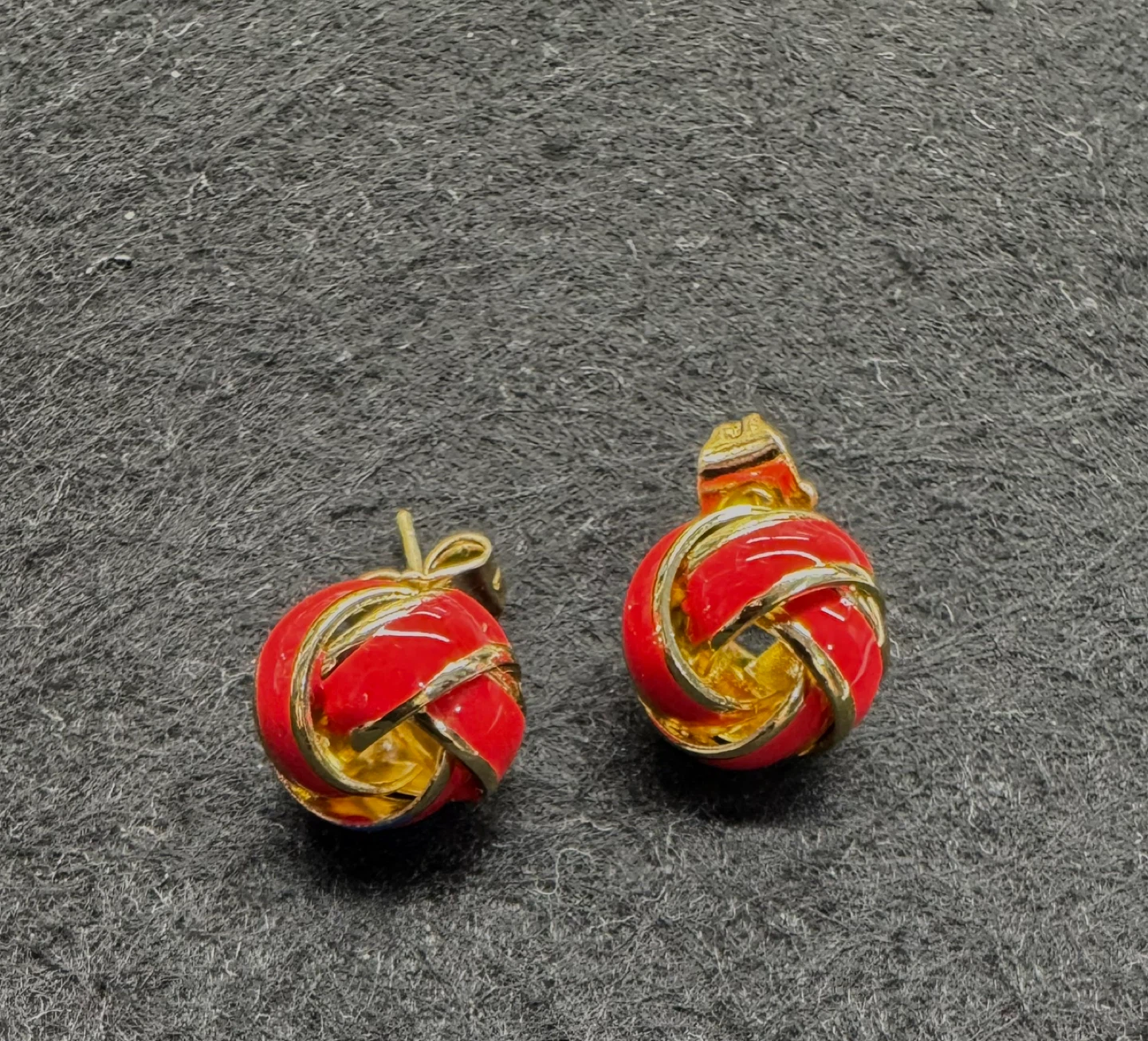 Red Enameled Gold Swirl KNOT Earrings NEW!!