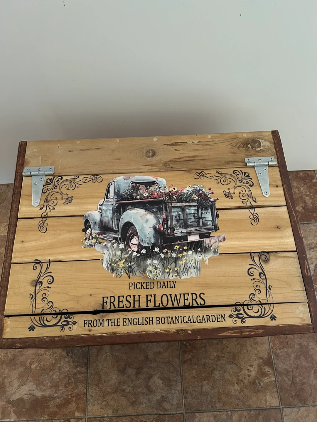 Wooden Storage Chest - "Fresh Flowers" Truck Design