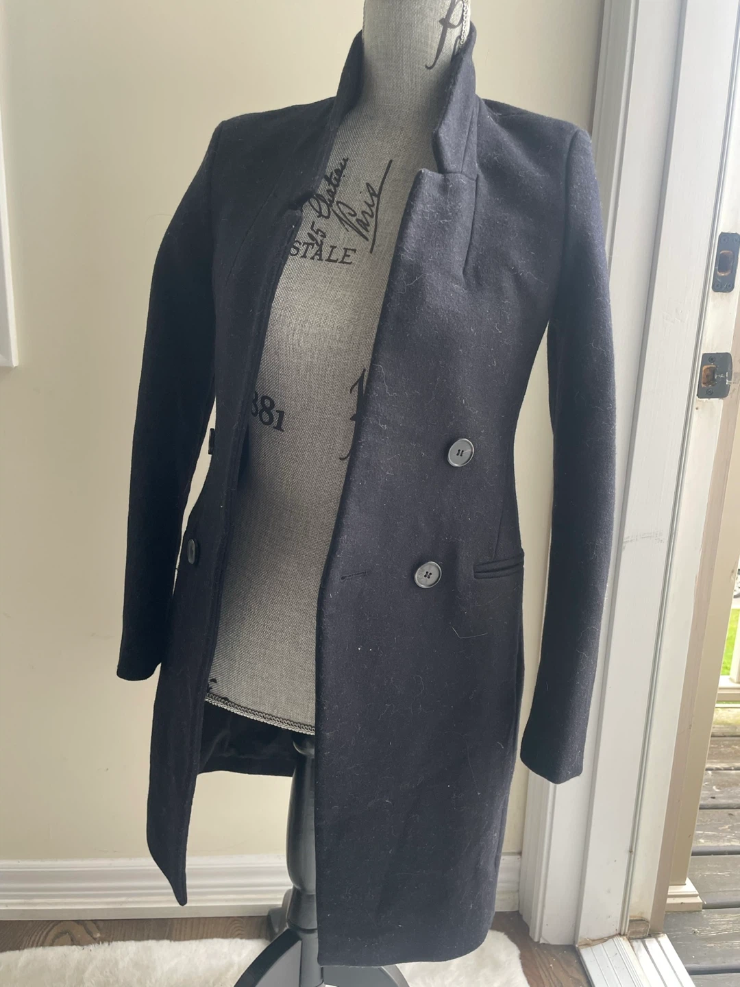 Women's Black Wool Blend Double Breasted xs Coat