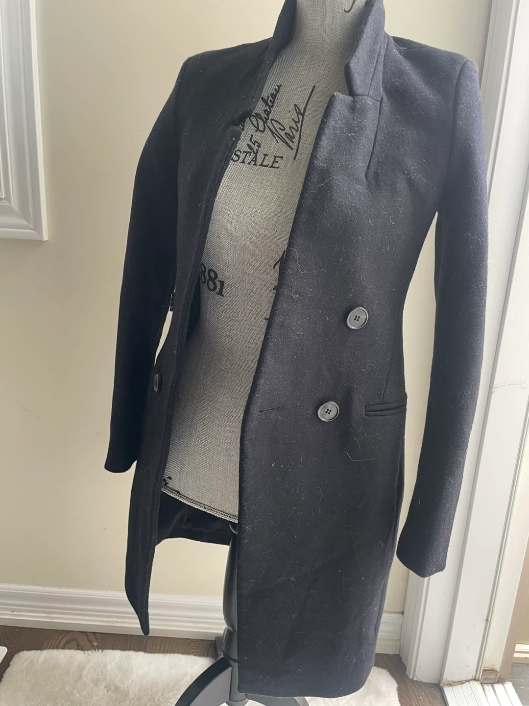 Women's Black Wool Blend Double Breasted xs Coat - photo 2