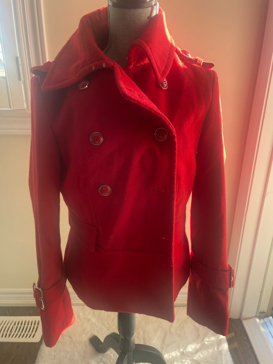 Suzy Shier Red Double-Breasted Pea Coat - Large