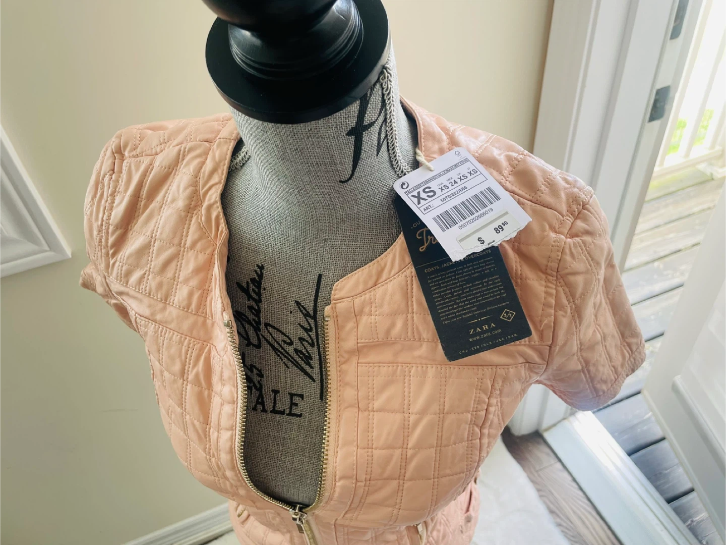 ZARA Quilted Short Sleeve Jacket XS Peach - photo 2