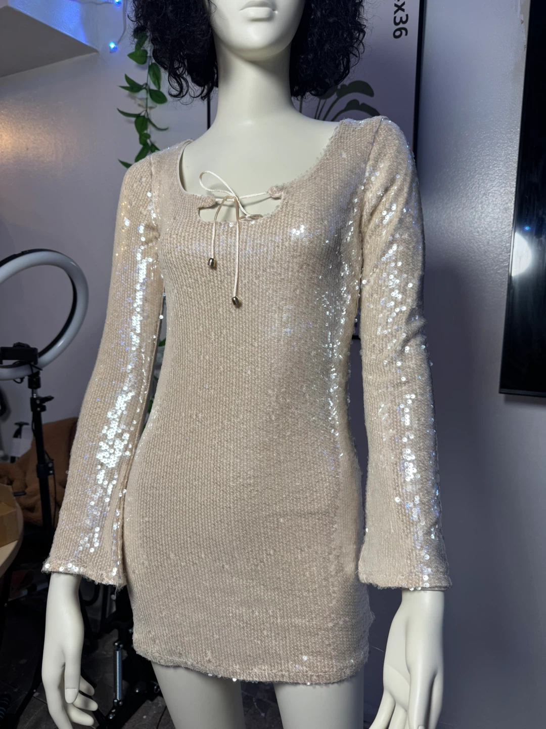Champagne Sequin Mini Dress