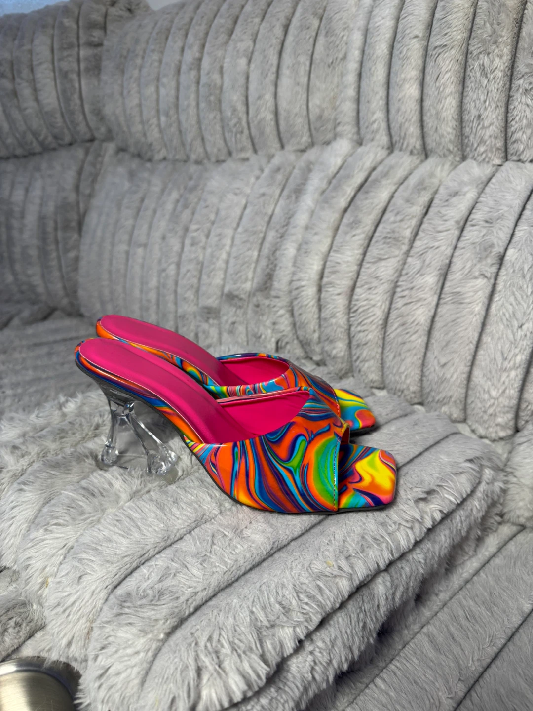 Colorful Swirl Print Heeled Sandals