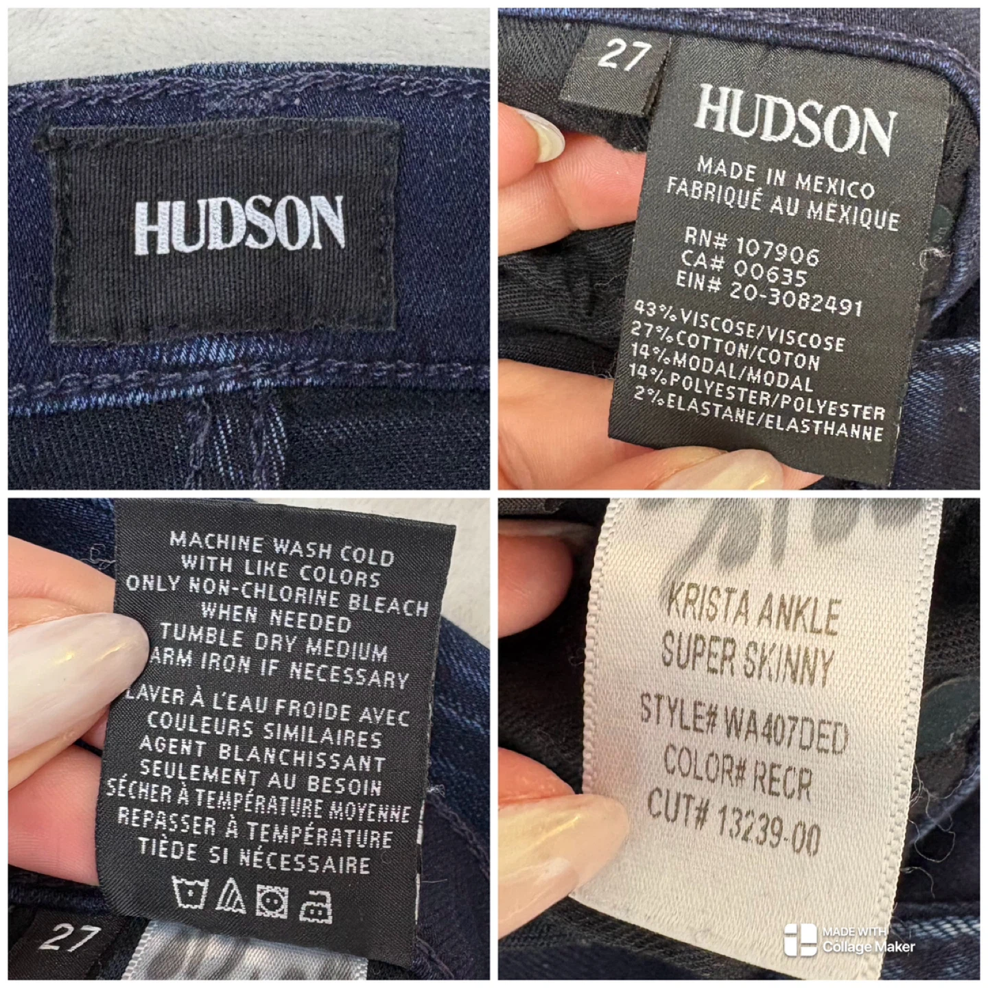 Hudson Krista Ankle Super Skinny Jeans Dark Wash Womens Size 27 - photo 3